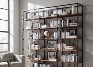 ספריה מברזל לסלון ספריה מברזל לסלון